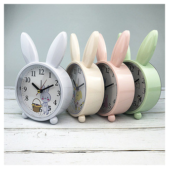 Дитячий настільний годинник-будильник Милий кролик. Сіро блакитний (Z-4032) фото №3