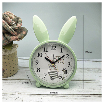 Дитячий настільний годинник-будильник Милий кролик. Сіро блакитний (Z-4032) фото №2