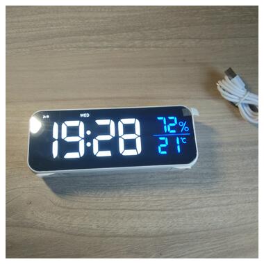 Настільний дзеркальний LED годинник-будильник-гігрометр настільний дзеркальний LED годинник ProZone LD-8820 Long White фото №10