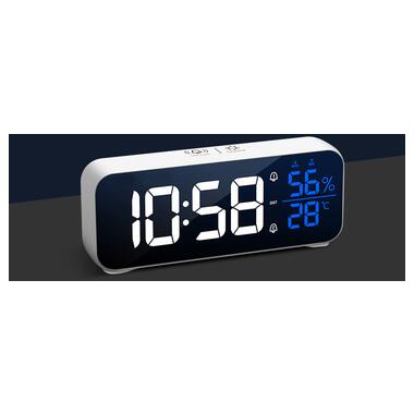 Настільний дзеркальний LED годинник-будильник-гігрометр настільний дзеркальний LED годинник ProZone LD-8820 Long White фото №4