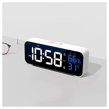 Настільний дзеркальний LED годинник-будильник-гігрометр настільний дзеркальний LED годинник ProZone LD-8820 Long White фото №6