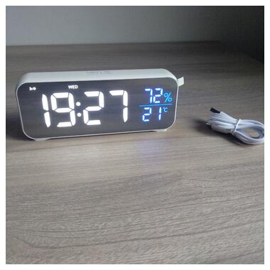 Настільний дзеркальний LED годинник-будильник-гігрометр настільний дзеркальний LED годинник ProZone LD-8820 Long White фото №7