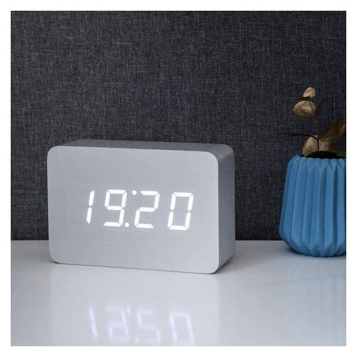 Смарт-будильник с термометром BRICK, білий алюминий фото №2