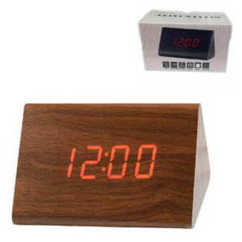 Настільний годинник з 3 режимами роботи та потрійним градусником з червоним підсвічуванням Wooden Clock 1300 (lp-78422_236) фото №1