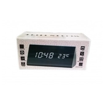 Настільний годинник з 3 режимами роботи та потрійним градусником з синім підсвічуванням Wooden Clock 1301 (lp-79561_283) фото №3
