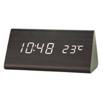 Настільний годинник з 3 режимами роботи та потрійним градусником з синім підсвічуванням Wooden Clock 1301 (lp-79561_283) фото №4