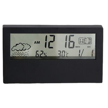Настільний прозорий годинник-будильник із гідрометром настільний AngCan YQ688 (Transparent) Black фото №1