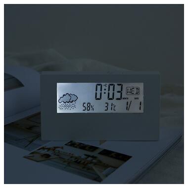 Настільний годинник-будильник із гідрометром AngCan 2158L White фото №5