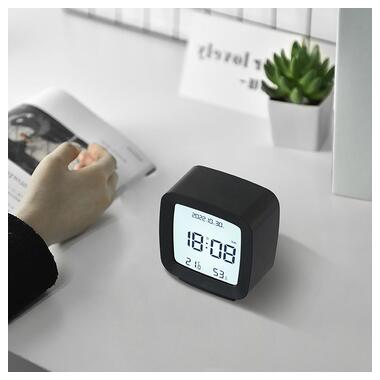 Сучасний настільний годинник-будильник із термометром і гігрометром AngCan QH-8006 Black фото №2