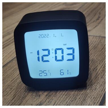 Сучасний настільний годинник-будильник із термометром і гігрометром AngCan QH-8006 Black фото №5