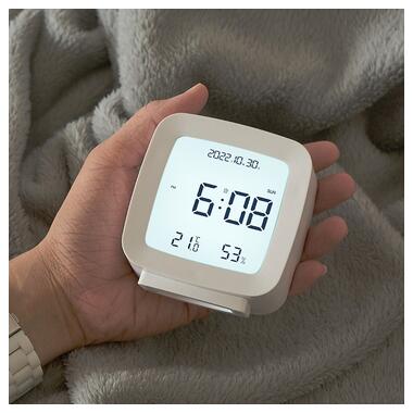 Сучасний настільний годинник-будильник із термометром і гігрометром AngCan QH-8006 White фото №2