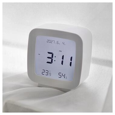 Сучасний настільний годинник-будильник із термометром і гігрометром AngCan QH-8006 White фото №3
