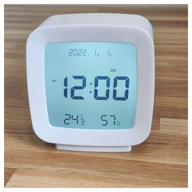 Сучасний настільний годинник-будильник із термометром і гігрометром AngCan QH-8006 White фото №9