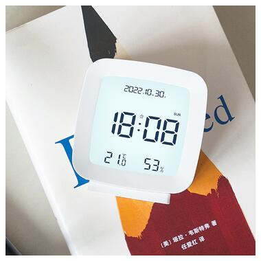 Сучасний настільний годинник-будильник із термометром і гігрометром AngCan QH-8006 White фото №6