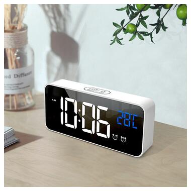 Цифровий настільний будильник-годинник зі світлодіодним дисплеєм і акумулятором AngCan AC-8808 White фото №3