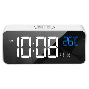 Цифровий настільний будильник-годинник зі світлодіодним дисплеєм і акумулятором AngCan AC-8808 White фото №4