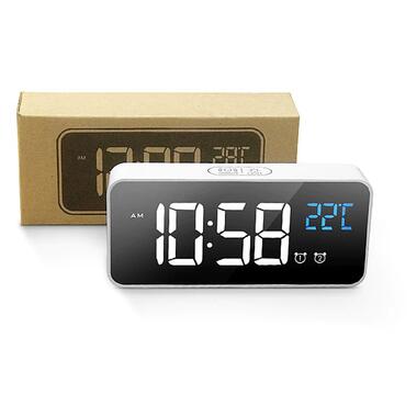 Цифровий настільний будильник-годинник зі світлодіодним дисплеєм і акумулятором AngCan AC-8808 White фото №6