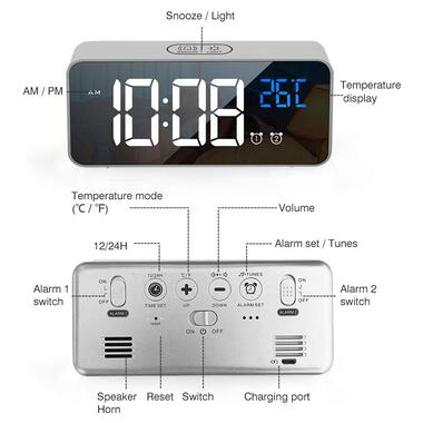 Цифровий настільний будильник-годинник зі світлодіодним дисплеєм і акумулятором AngCan AC-8808 Silver фото №5