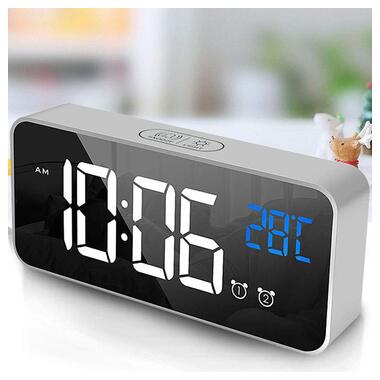 Цифровий настільний будильник-годинник зі світлодіодним дисплеєм і акумулятором AngCan AC-8808 Silver фото №3