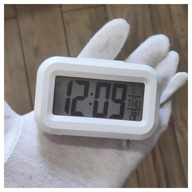 Маленький настільний годинник, будильник, таймер та термометр DOLAMA DOL-2108 Білий фото №7