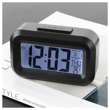 Маленький настільний годинник, будильник, таймер і термометр DOLAMA DOL-2108 Чорний фото №3