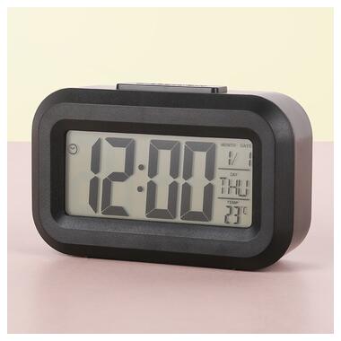 Маленький настільний годинник, будильник, таймер і термометр DOLAMA DOL-2108 Чорний фото №2