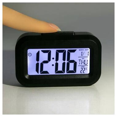 Маленький настільний годинник, будильник, таймер і термометр DOLAMA DOL-2108 Чорний фото №4