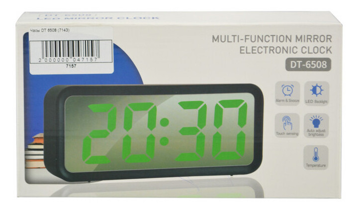Дзеркальний LED годинник з будильником та термометром DT-6508, Чорний фото №5
