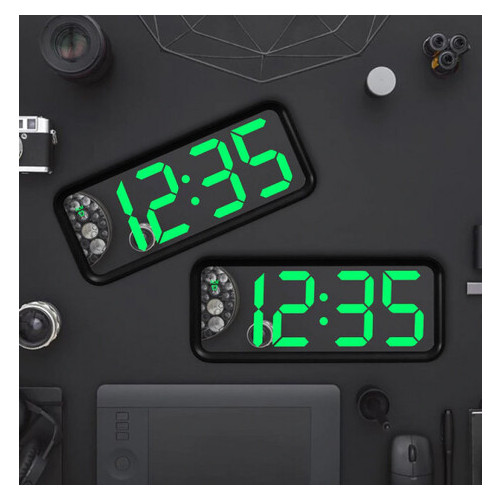 Дзеркальний LED годинник з будильником та термометром DT-6508, Чорний фото №1
