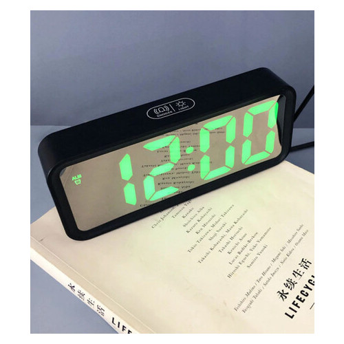 Дзеркальний LED годинник з будильником та термометром DT-6508, Чорний фото №4