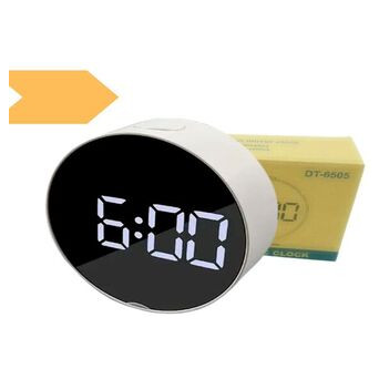 Дзеркальний електронні LED годинник з будильником настільний з білим підсвічуванням і термометром (DT-6505_423) фото №1