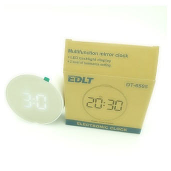 Дзеркальний електронні LED годинник з будильником настільний з білим підсвічуванням і термометром (DT-6505_423) фото №3