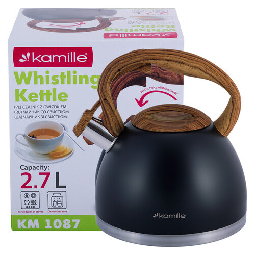 Чайник Kamille KM-1087 2.7л із нержавіючої сталі зі свистком та бакелітовою ручкою фото №8