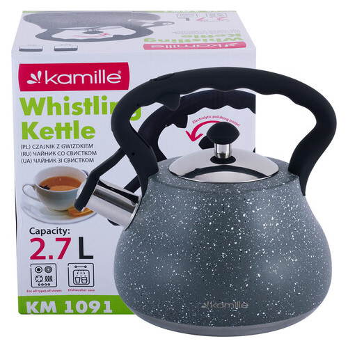 Чайник Kamille KM-1091 2.7л з нержавіючої сталі зі свистком та бакелітовою ручкою фото №8
