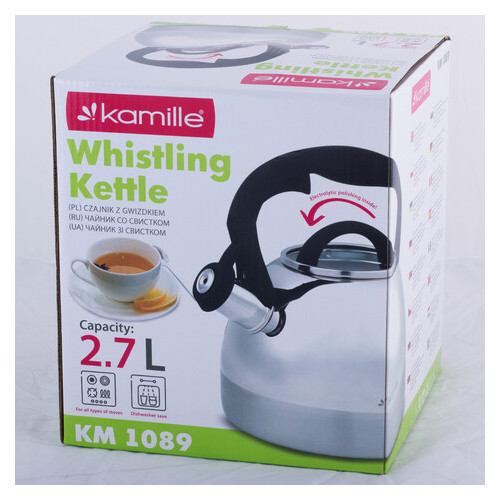 Чайник Kamille KM-1089 2.7л з нержавіючої сталі зі свистком та бакелітовою ручкою фото №3