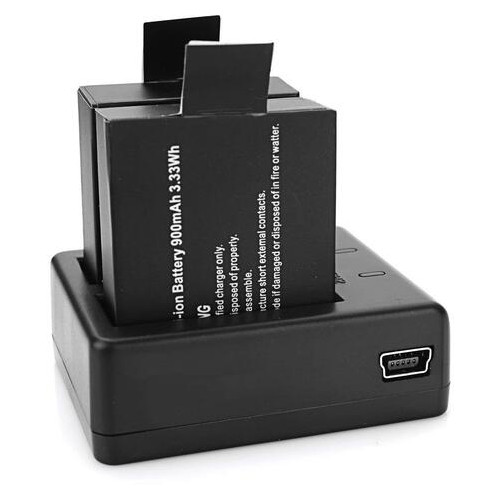 Зарядное устройство для двух аккумуляторов BC-SJ4000C экшн камер 4.2V 0.75A от сети, повербанка Черный фото №1