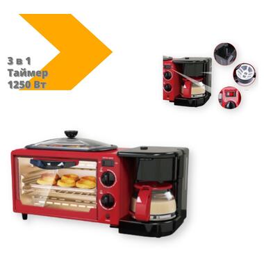 Багатофункціональна машина для сніданку Haeger HG-5308 тостер, духовка, кавник 1250 Вт червоний/чорний (HG-5308_1496) фото №2