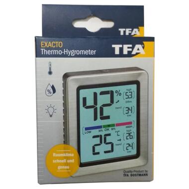 Термогигрометр цифровой TFA EXACTO серебристый цветная шкала 74x26x90 мм 30504754 фото №3