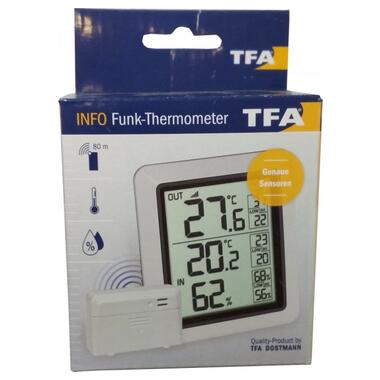 Термометр цифровой TFA INFO белый внешний радиодатчик 77x22x86 мм 30306502 фото №4