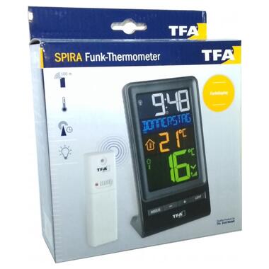 Термометр цифровой TFA SPIRA чёрный внешний радиодатчик 83x55x152 мм 30306401 фото №4
