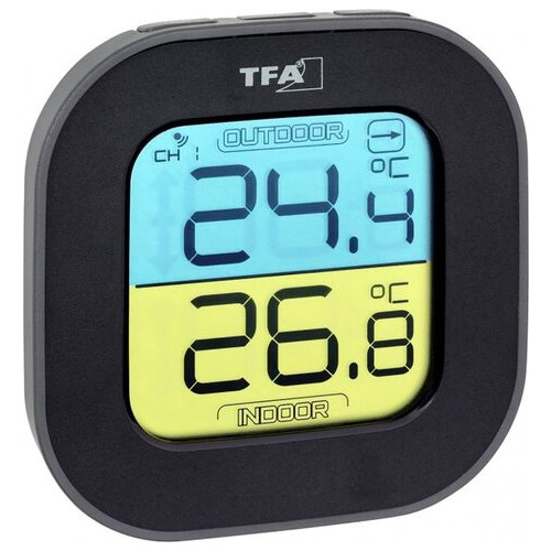 Термометр цифровий TFA Fun, чорний, зовнішній радіодатчик, 88x19x88 мм (30306801) фото №2
