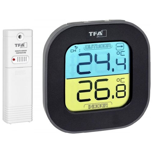Термометр цифровий TFA Fun, чорний, зовнішній радіодатчик, 88x19x88 мм (30306801) фото №1