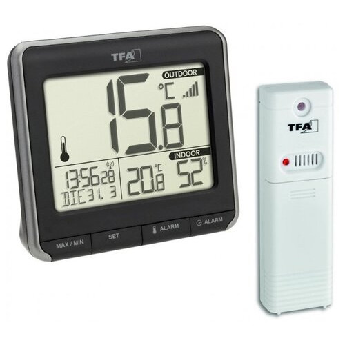 Термометр цифровий TFA PRIO, чорний, зовнішній радіодатчик, 109x38x99 мм (30306901) фото №5