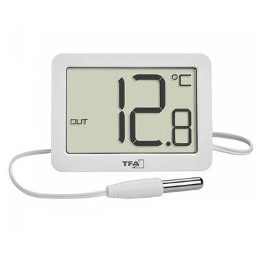 Термометр цифровий TFA кімнатний/вуличний, провідний датчик, білий, 55x15x40 мм (30106602) фото №1