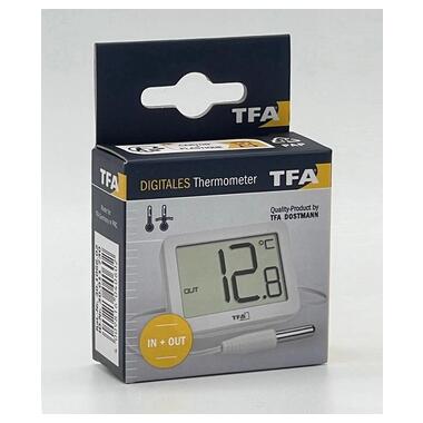 Термометр цифровий TFA кімнатний/вуличний, провідний датчик, білий, 55x15x40 мм (30106602) фото №8
