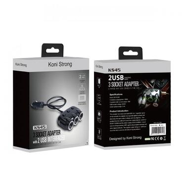 Адаптер автомобільний KONI STRONG KS45 |3Socket 10A/120W, 2USB/3.1A| чорний фото №4