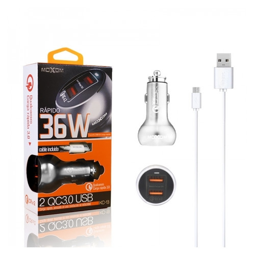 Адаптер автомобильный Moxom Micro USB cable KC-13 |2USB, QC3.0, 3A| Silver фото №1