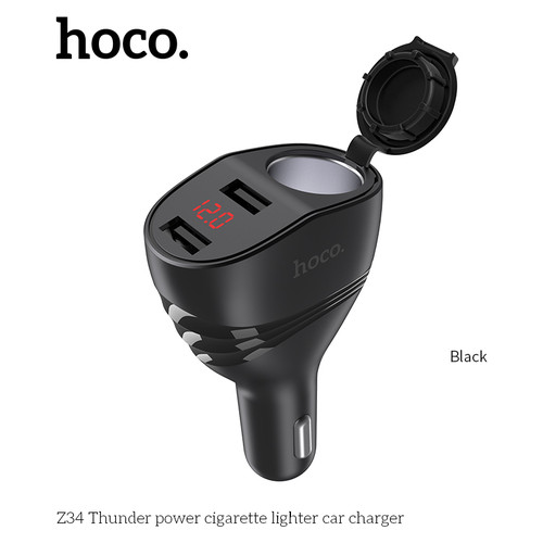Адаптер автомобильный Hoco Thunder Power Cigarette Lighter with display Z34 Black фото №1