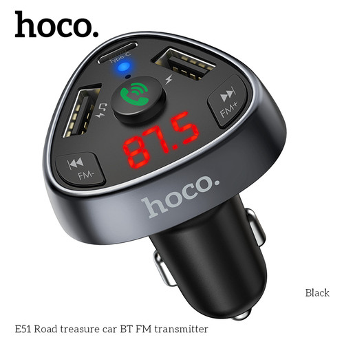 Адаптер автомобільний Hoco with Bluetooth FM Road treasure E51 Black (25185) фото №1