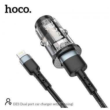 Адаптер автомобільний Hoco Lightning cable double port Car charger DZ3 |2USB, 2.4A| чорний фото №2
